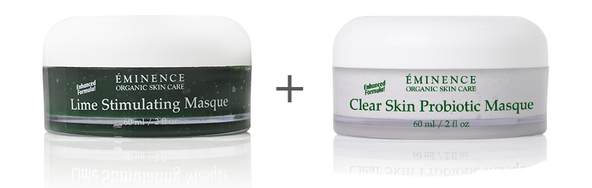 Eminence Organics Lime Stimulating Masque and Eminence Organics Clear Skin Probiotic Masque