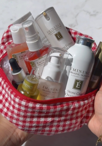 Eminence Organics basket full of products