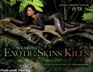 Celebrity Jenna Dewan-Tatum posing in an awareness campaign for PETA. 
