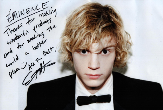 Evan Peters' signed thank you letter to Eminence Organics