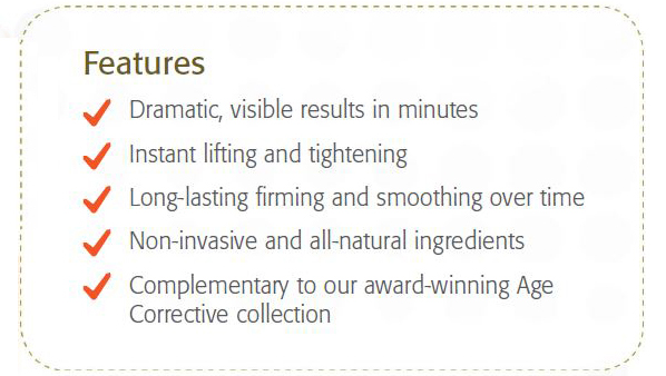 A list of the overall features and benefits of Eminence Organics  Age Corrective Ultra products