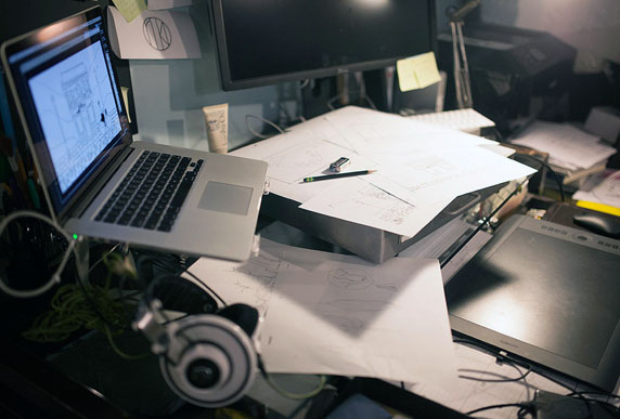 A shot of multi-media Artist Riki K.'s desk. 