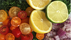 A close-up of the ingredients needed to prepare Superfood Tomato Salad.