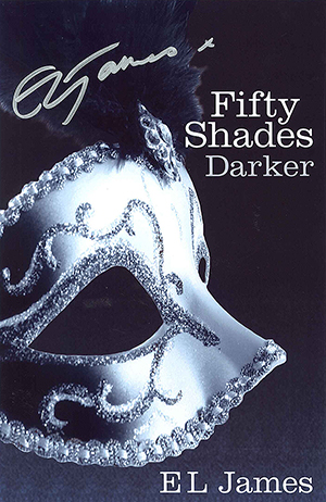 Fifty Shades Darker book cover autographed by E. L. James. 